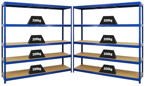 PROREGAL Mega Deal 2er-Set Schwerlastregal Giant Elephant 180x180x45cm mit 5 Ebenen Fachlast 200kg Blau, Kellerregal, Steckregal, Garagenregal, Lagerregal