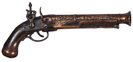 Pistolet Pirate Tromblon I Jouet Enfant Faux Plastique I 20 cm Bronze Doré Terni I Déguisement Accessoire Mer Vaisseau Matelot I Halloween Cosplay Carnaval Anniversaire