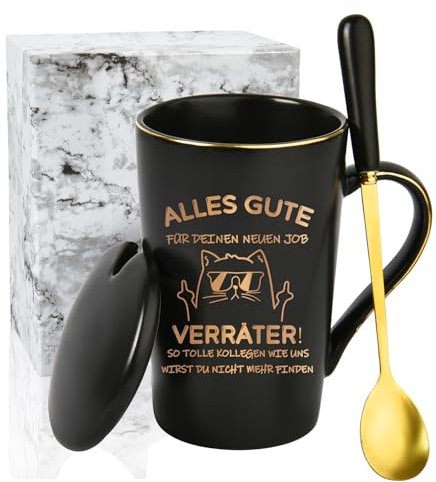 CHUIN DRUCK Abschiedsgeschenk Kollegen Kaffee Tasse mit Spruch Alles Gute für Deinen neuen Job, Jobwechsel Tasse Geschenk zum Abschied für Kollegen, 400ml Schwarz