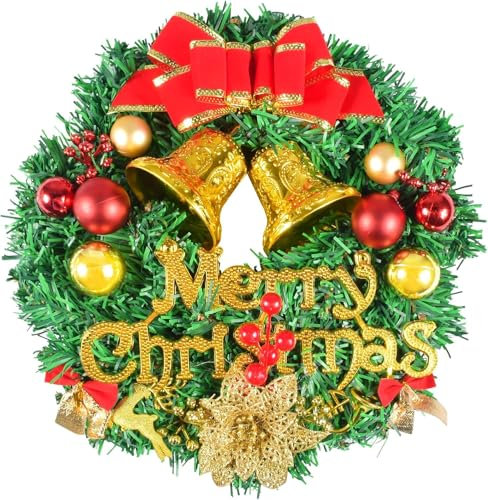 Corona de Navidad, Guirnalda de Navidad en la Puerta Principal, Corona de Puerta, Corona de Pared para Puerta, Chimenea,Pared,Ventana,Adviento (Color A)