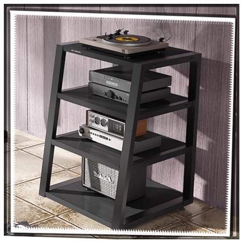 ZIUSFAC Meuble Audio/Vidéo 3/4 Couches Support AV Media Appareils DAC Rack Stéréo Armoire De Composants Multifonctionnel Media Stand HiFi Meuble De Rangement pour Console De Jeux Routeur WiFi(Black,4