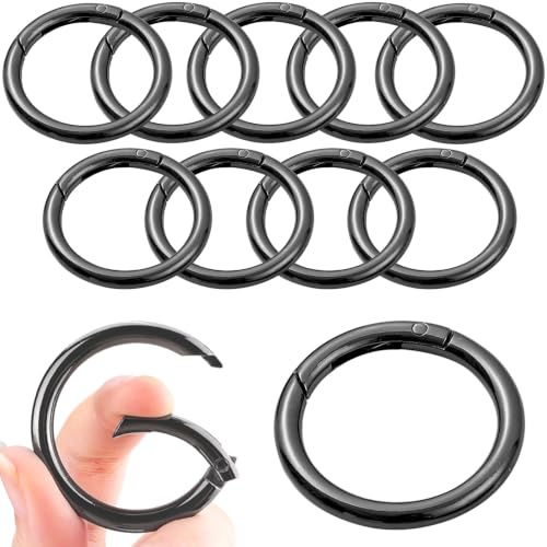 Runde Karabinerringe 9 Stück 40 mm Schwarz | Legierung Wiederverwendbar, Glatte Oberfläche, Druckclip-Design, Kompakt und Leicht, für Rucksäcke Schlüssel Gepäck