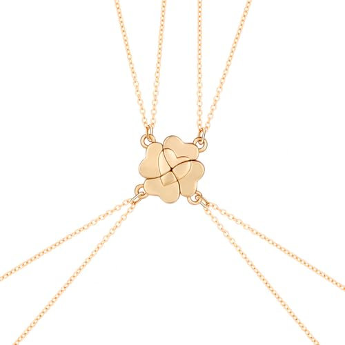 QEXUJOW Ketten für Damen Vierblättriges Kleeblatt-Halskette für Mädchen, Edelstahl, Freundschaft, Stahlornamente, Geburtstagsgeschenke, Valentinstag, Weihnachten (4 Stück)