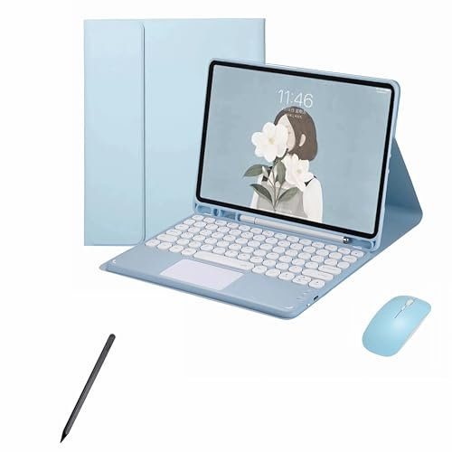 Funda Teclado para Samsung Galaxy Tab S10+ Plus 12.4 Pulgadas 2024,Teclado Táctil Inalámbrico Desmontable Bluetooth Cute Round Key,Mouse & Keyboard & Pencil Set(Sky Blue)