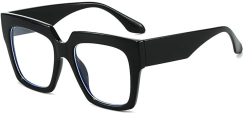 LJCZKA Blaulichtfilter Brille Quadratisch Dicker Rahmen Damen Herren Brille Ohne Stärke Eckig Anti-Müdigkeit für PC, TV & Handy