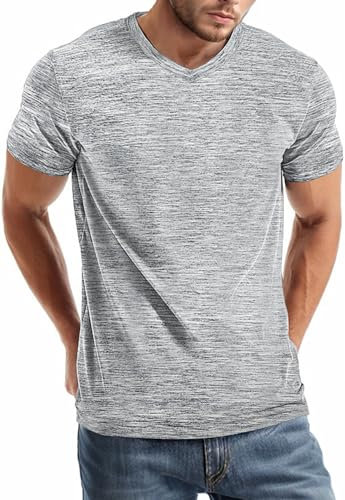 comefohome Mens V Neck T-Shirts UK Graphic Tshirt Casual Short Sleeve Tops Fashion T Shirts Cool Tee Shirt Grey M