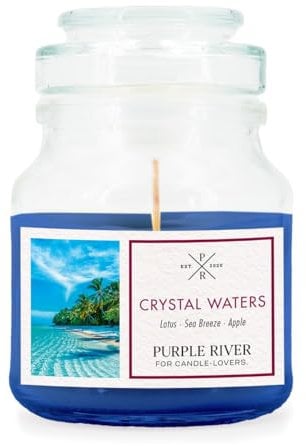 Purple River kleine Duftkerze im Glas mit Deckel | Crystal Waters | Duftkerze Meeresduft | Sojawachskerze | Raumduft für Zuhause | Geschenke für Frauen