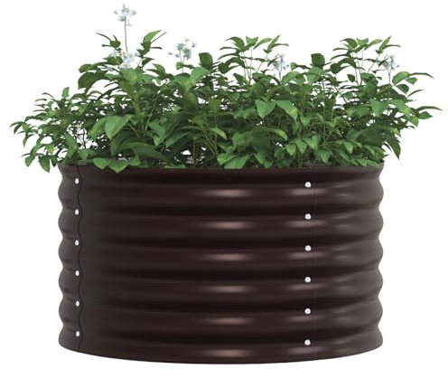 vidaXL runder verzinkter Stahlgartenpflanzkübel | Modernes Außenmetall Braun 80 x 44 cm Robuste Bauweise und pulverbeschichtete Oberfläche Perfekt für Frühling Sommer pflanzentopf Blumen Oval