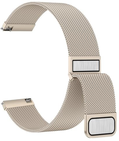 Amzpas Edelstahl Mesh Uhrenarmband 22mm 20mm Metall Ersatz Armband Magnetverschluss Smartwatch Schnellverschluss Watch Uhren Ersatzband für Damen Herren(22mm,Champagner)