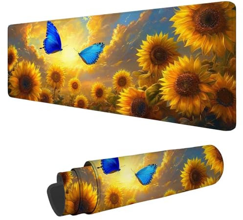 Butterfly Mouse Mat 900x400x3mm,Sunflower Mouse Pad,Extra Large Gaming Mousepad Waterproof,Desk Protector Mat with Anti-Slip Base,Computer Keyboard Pad for Gaming,Office and Home,Gift M-70