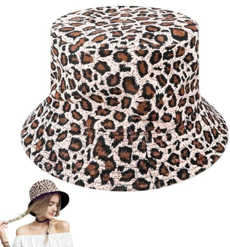WUISOLQP Fischerhut Damen, Leopardenmuster Fischerhut, Reversibel Bucket Hat Damen, Sommer Faltbarer Sonnenhut FüR Wandern Camping Reisen Angeln
