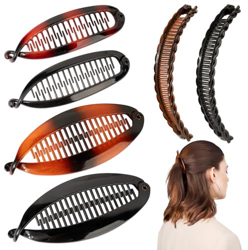 BOOMTOP 6pcs Pinza Plátano Mujer, Clips Banana Plátano, Pinza de Pelo para Rizos Gruesos, Clps Mujer Pescado, Peine Grande Vintage Cola Pez, Accesorios Decoración Cabello Pelo Niñas, 3 Tipos
