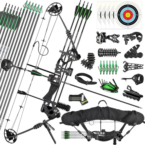 ZSHJGJR Compoundbogen Set Erwachsene 25-60 lbs Bogenschießen Bogen Jagd Jagdbogen Sportbogen Pfeil und Bogen Set mit Zubehör Compoundbogen für Rechtshand Linkshand