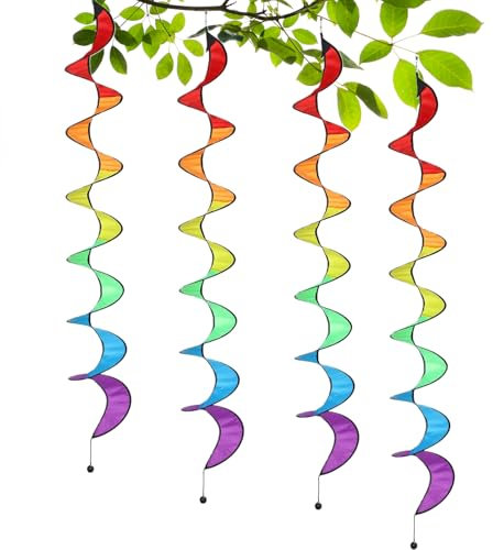 4X Rainbow Windsock, Wind Sock Outdoor Colorful Spinner, Windmills Outdoor Decor Sculptures Bird Scarer Decoration for Garden Backyard Tent Caravan Camping Colorful Flag Decoration