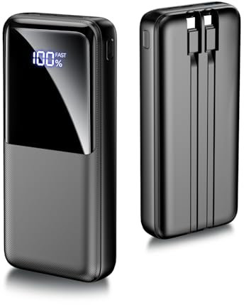 Power Bank 15000mAh, Fast Charging Portable Charger with Built-in Type C & iOS Cables, Powerbank Compatible with iPhone 16 15 14 13 Android and more, Dark Gray