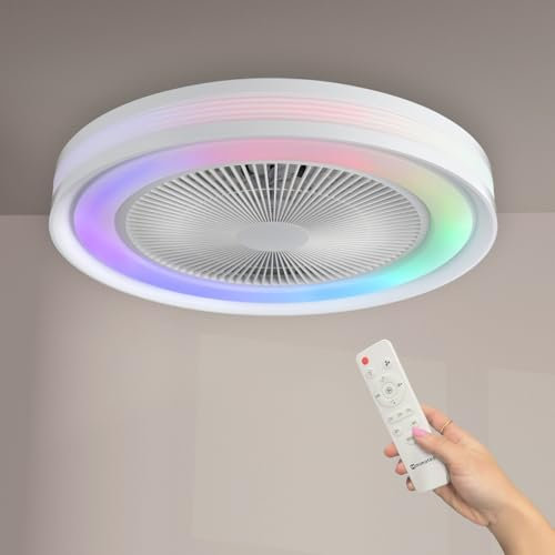 LEDUNI Ventilador de Techo LED con Luz Motor DC 36W RGB+CCT 3000K-6500K, 2800LM Velocidad del Viento ajustable con Control Remoto 50X12HCM Modernos para Dormitorio, Salon, Habitaciones (RGB+CCT)