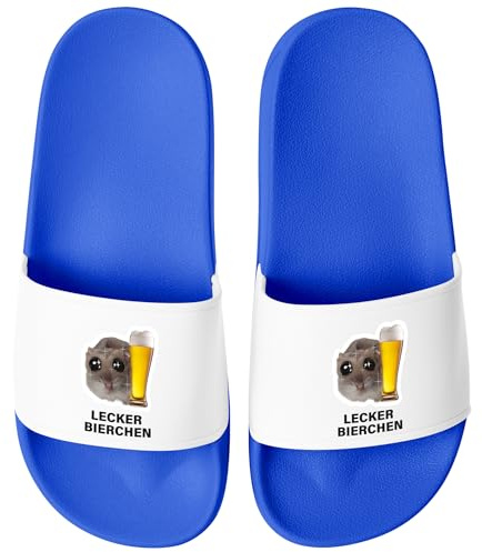 MoonWorks® Badeschlappen Herren Damen Unisex mit Spruch Lecker Bierchen Schlappen Hamster Meme Badelatschen Party Urlaub