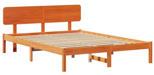 vidaXL Bettgestell mit Kopfteil, Wachsbraun, 140 x 200 cm, aus massivem Kiefernholz. Robuste Bauweise, stylisches Design, einfache Montage. Unisex Schlafzimmermöbel, Moderne Plattform für Erwachsene.