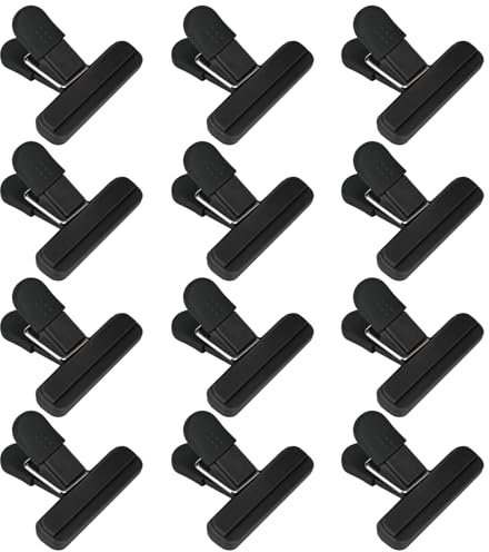 Ouhos 12 Pcs Clip Color Black Freezer Bag Clips for Reusable Food Storage Sealing Home Kitchen Snacks Sandwich Bags