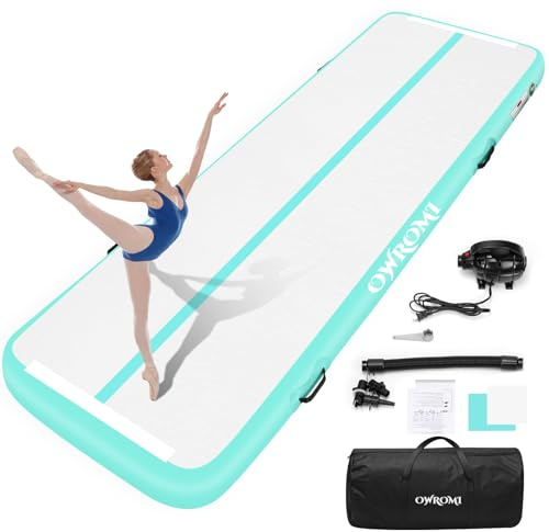 Inflatable Tumble Track Gymnastic Mat 6.6ft 10ft 13ft 16ft 4/8 Inch Thickness Mats with Air Pump for GYM/Yoga/Dance/Water Fun