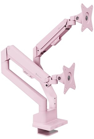 Arozzi Alzare Neo Duo Gasdruckfeder-Monitorarm, Rosa | 2 Arme, für 43-86 cm, VESA 75/100, 360° drehbar, bis 9 kg pro Arm, Kabelmanagement, mit Tischklemme