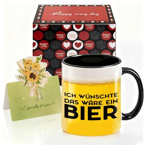 BeBeiZi Lustige Biertasse mit Spruch „Ich wünschte, das wäre ein Bier“ – Geschenk für Bierliebhaber, Männer, Freund, Papa oder Bruder