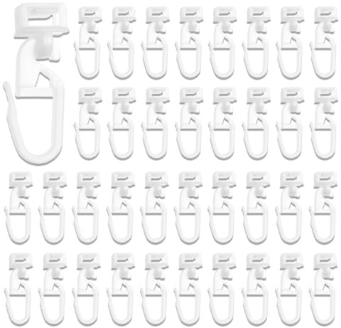 JYNXOR 60 pcs Ganchos de Cortinas, Ganchos Deslizantes para Cortinas, ganchos deslizantes universales de plástico para caravanas, furgonetas y accesorios de rieles de cortina para el hogar, blanco