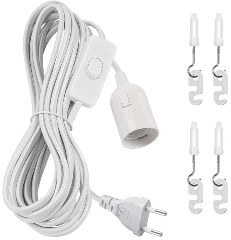 Douille E27 avec interrupteur, comprend une douille E27 et un cordon d'alimentation de 4 mètres, convient aux suspensions, aux plafonniers et aux luminaires DIY, blanc. (Blanc)