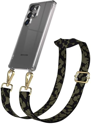 EAZY CASE Handykette - Verstellbares Taschenband kompatibel mit Galaxy S25 Ultra, Schulterriemen, Handykordel mit Silikon Hülle, Umhängetasche, Dunkelgrün Camouflage Gold