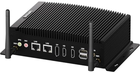BASOARO Mini PC Fanless Mini PC Industriale Win 11 Pro Core i7 10510U, 64GB RAM 512GB SSD, Doppia LAN RJ45, Triplo Display 4K (2HD+DP), 2 RS232/422/485 COM, GPIO, 6 USB, WiFi, BT