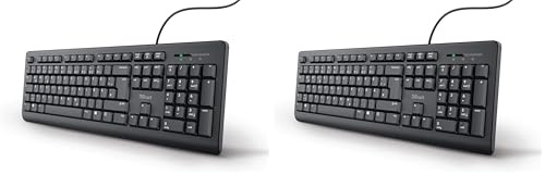 Trust Taro - Teclado con Cable, diseño alemán QWERTZ, Teclas silenciosas, a Prueba de Salpicaduras, Puerto USB, Longitud de Cable de 6 pies, Teclado de PC para computadora, Laptop, Mac, Windows,