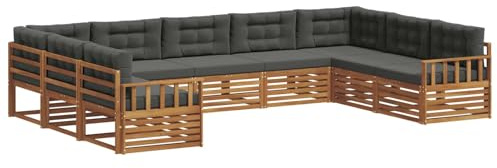 vidaXL Sofagarnituren 9 pcs Natur und Anthrazit Massivholz Akazie, Gartenmöbel, modernes Outdoor-Sofa, Robustes Set, Lounge-Sitz, Terrasse, Komfort für Dein Zuhause