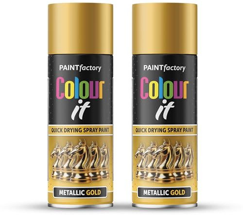 ZOPPER Shimmering Gold Metallic Spray Paint, 400ml Pack of 2 | Aerosol Cans, Quick Drying Multi Surface Finish, Wood, Metal, Plastic, Furniture Upcycling