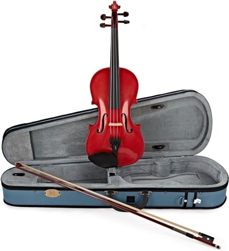 Stentor Harlequin Violine Outfit 1/4 Größe, Violine für Fortgeschrittene mit P&H Fiberglasbogen, leichter Koffer, buntes Saiteninstrument 1401FRD, Kirschrot