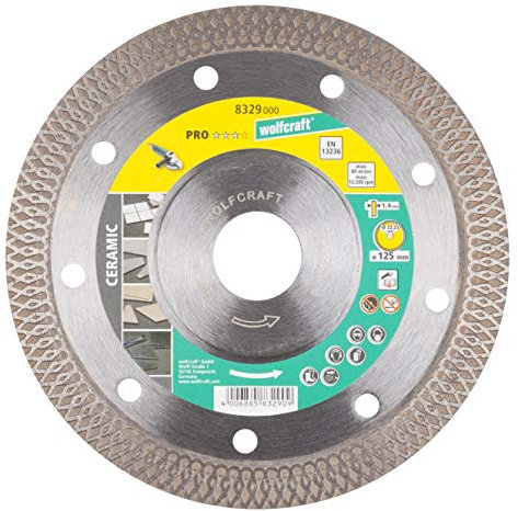 wolfcraft Diamant-Trennscheibe Pro Ceramic Turbo - Ø 125 x 22,2 mm - feinste, schnelle Schnitte in Granit, Feinsteinzeug, Fliese, Keramikfliese - hohe Laufruhe und Schnittstabilität - 8329000