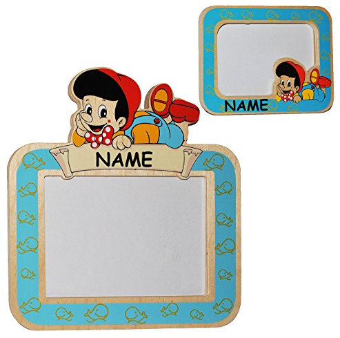 alles-meine.de GmbH 2 tlg. Set: Bilderrahmen - incl. Name - Pinocchio - kleiner Junget - zum Hinstellen ODER Aufhängen - Tischaufsteller aus Holz - Deko für Kinder + Erwachsene -..