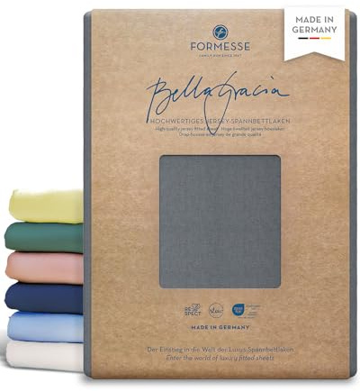 Formesse – Bella Gracia Alto Jersey Spannbettlaken Boxspringbett 90x190-100x220cm - bis 40cm Höhe - 97% Baumwoll-Kompaktgarn und 3% Elastan/Spannbetttuch aus Deutschland – Farbe Hellanthrazit