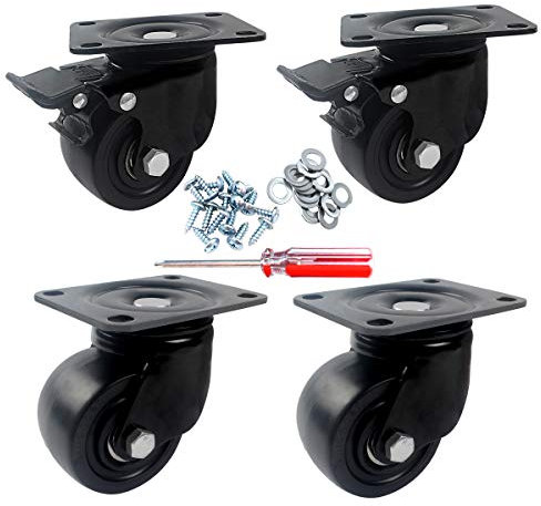 7,6 cm Heavy Duty Teller Rollen, dicasal 2000 LBS Tragkraft und langlebigem Nylon Rollen Räder 360 Grad Top Teller ideal für Werkbank Arbeiten Cart Trolley und Möbeln ISP (2 mit Bremsen und 2 Adapter)