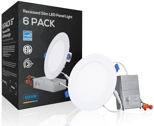 TORCHSTAR 6-Pack 6 Inch Ultra-Thin LED Recessed Light, CRI90 12W, 5000K