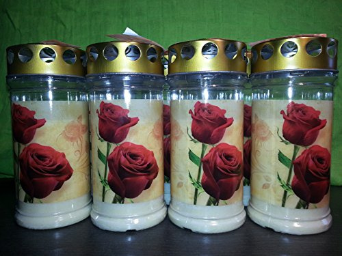 20 Stück Grablichter Motiv Rose, 17x7,5cm - Brenndauer ca. 4 Tage - 3911 - Qualitäts-Grablicht von Aeterna mit regenfestem Deckel zum Aufstellen auf das Grab.