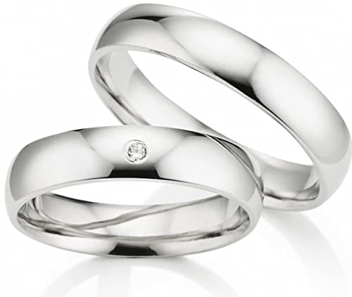 123traumringe Eheringe in 925 Silber I Partnerringe mit Etui & Gravur I Damenring mit 1 Zirkonia I Wählbare Ringgröße 50-70 mm I Hochwertige Verlobungsringe in 4,5 mm Breite & 1,6 mm Stärke I S76