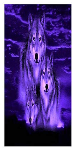 Strandtücher Microfiber Badezimmer Handtücher Strandmatte für Sport, Schwimmen,Kinder,Männer,Junge,3D Galaxy Wolf 70 x150cm (Purple Familie Wolf)