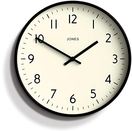 JONES CLOCKS® Studio Uhr | Moderne runde wanduhr | 30cm | Schwarz | Leicht lesbare Zahlen | Vielseitiges Design für küche, Wohnzimmer oder büro