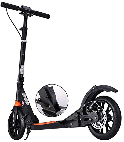 Roller Erwachsene, Erwachsener Tretroller mit der Handscheibenbremse der großen Räder, faltender Doppelpendelungs-Pendler-Roller, Justierbare Höhe, Unterstützungen 330lbs (Color : Black)