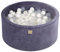 MEOWBABY Piscina de Bolas Velvet 90x40cm/300 Bolas ø 7cm para Bébé, Redonda Hecho en EU, Gris Azulado: Blanco/Transparente