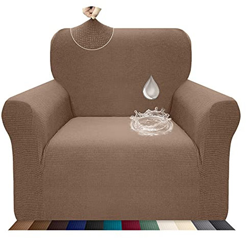 Earnmore Stretch Wasserdicht Sofabezug für 1 Sitzer Stylish Pattern Sofahusse Anti Rutsch Kratzfest Couchhusse mit Anti-Rutsch-Schaumstoffe (1 Sitzer, Braun)