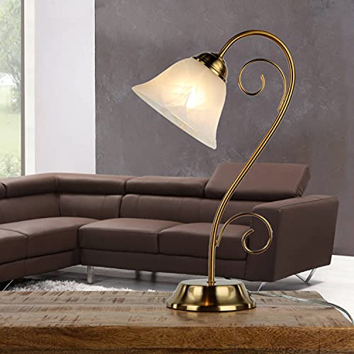 Tischlampe Glas Metall in Messing Wohnzimmer Büro 43 cm E14 Rustikal blendarm Nachttisch Schreibtisch Tischleuchte Schlafzimmer ATHEN