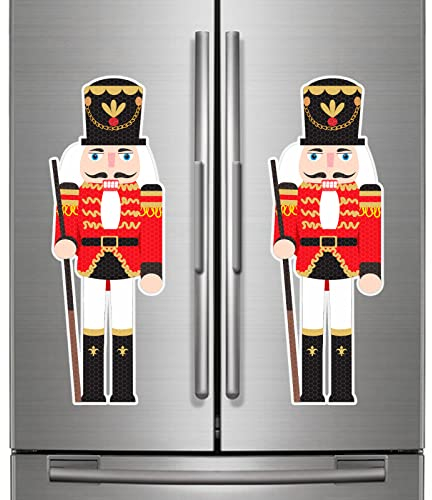 QSUM Nutcracker Magnets for fridge, 2 PCS Christmas Nutcracker Decorations Magnetic stickers Cute Funny Nutcracker Soldier Fridge Magnet Sign for Christmas Holiday Xmas Decor (Red)