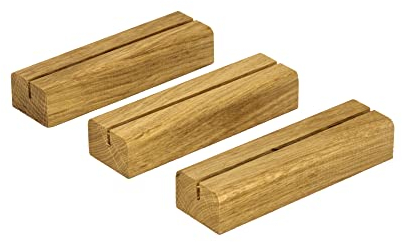 holzkin Fotohalter/Bilderhalter/Kartenhalter- Massivholz - Diverse Holzarten - Stückzahl wählbar (Eiche, 3 Stück)