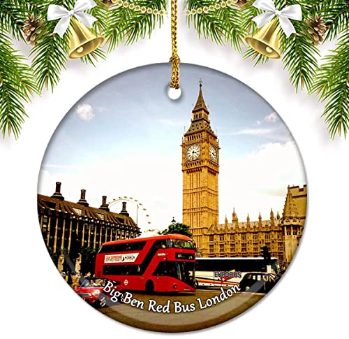 UK England Big Ben roter Bus London Weihnachtsschmuck für Baum, Keramikanhänger, doppelseitig, Ornament, Dekoration, Weihnachtsgeschenke, Porzellan, Reise-Souvenirs
